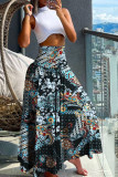 Vintage Floral Print Waist Cinched Wide Leg Pants