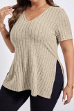 Large Size V-Neck Short Sleeved Knitted T-Shirt