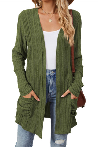 Solid Color Long Sleeved Cardigan Sweater
