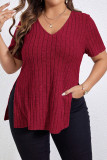 Large Size V-Neck Short Sleeved Knitted T-Shirt