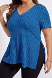 Large Size V-Neck Short Sleeved Knitted T-Shirt