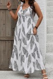 Plus Size V neck Leaf Print Sleeveless Maxi Dress