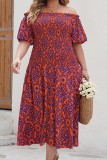 Plus Size Off Shoulder Boho Print Midi Dress