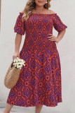 Plus Size Off Shoulder Boho Print Midi Dress