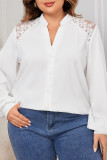 Plus Size White V-Neck Lace Lantern Sleeve Shirt