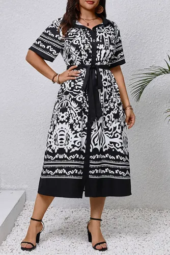 Simple Temperament Printed Shirt Dress