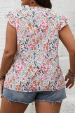 Plus Size V neck Boho Print Ruffle Sleeve Tops