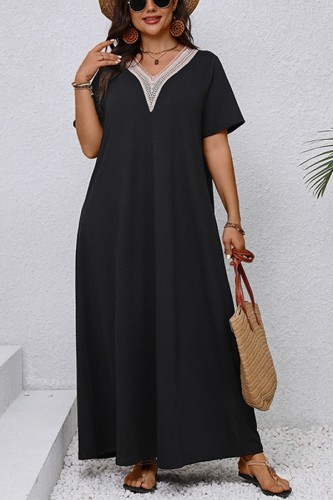 Plus Size V neck Short Sleeve Maxi Dress