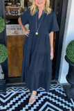 V-Neck Layered Pocket Loose Dress