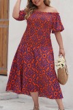 Plus Size Off Shoulder Boho Print Midi Dress