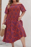 Plus Size Off Shoulder Boho Print Midi Dress