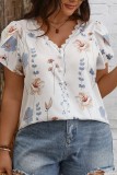 Plus Size Lace V neck Petal Sleeve Tops
