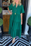 V-Neck Layered Pocket Loose Dress