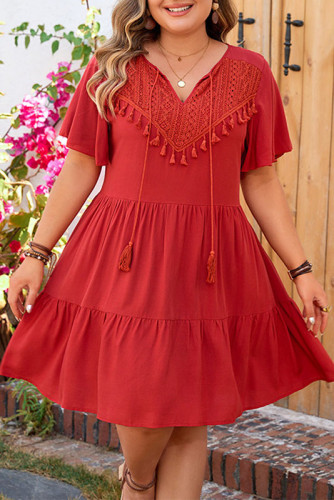 V-Neck Short Sleeved Ethnic Style Cake Dress