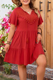 V-Neck Short Sleeved Ethnic Style Cake Dress