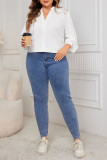 Plus Size White V-Neck Lace Lantern Sleeve Shirt