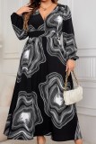 Plus Size V neck Print Lantern Sleeve Maxi Dress