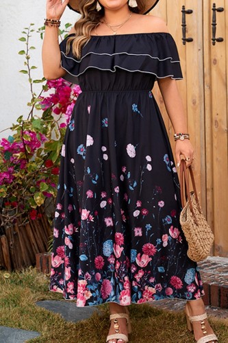 Plus Size Off Shoulder Floral Dress