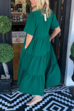 V-Neck Layered Pocket Loose Dress