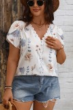 Plus Size Lace V neck Petal Sleeve Tops