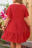 V-Neck Short Sleeved Ethnic Style Cake Dress