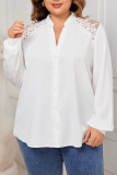 Plus Size White V-Neck Lace Lantern Sleeve Shirt