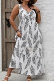 Plus Size V neck Leaf Print Sleeveless Maxi Dress