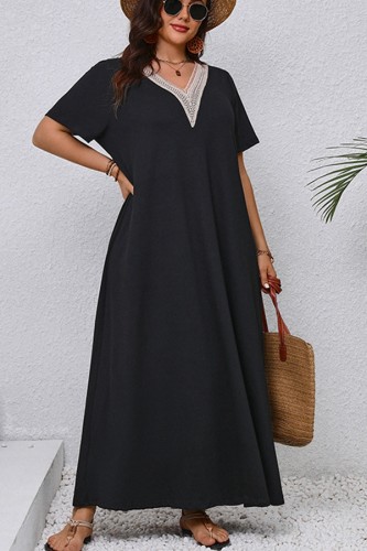 Plus Size V neck Short Sleeve Maxi Dress