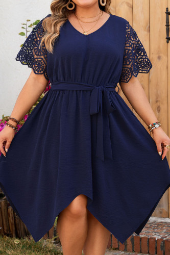 Large Size V-Neck Hollow Print Dress