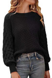 Lantern Sleeve Round Neck Knitted Sweater