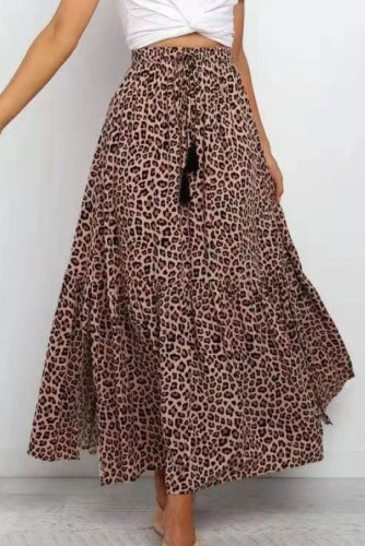 High Waisted Brown Leopard Print Skirt