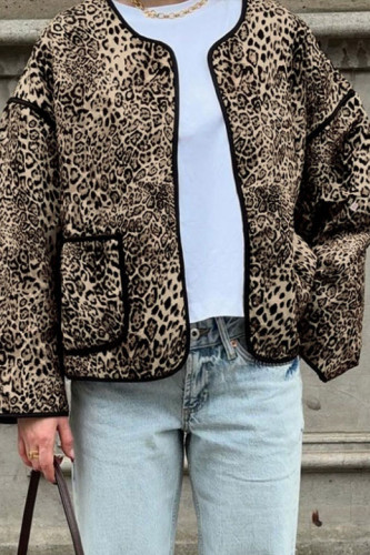 Leopard Print Round Neck Short Cardigan Jacket