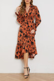 V-Neck Long Sleeved High Waisted Floral Dress