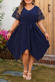 Large Size V-Neck Hollow Print Dress