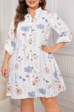Large Size White Printed Loose Dress