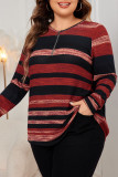 Large Size Round Neck Striped Long Sleeved Shirt