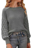 Lantern Sleeve Round Neck Knitted Sweater