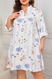 Large Size White Printed Loose Dress