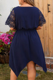 Large Size V-Neck Hollow Print Dress