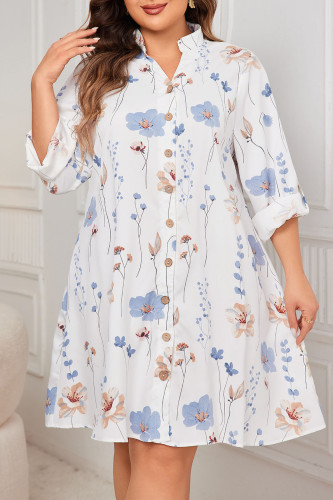 Large Size White Printed Loose Dress