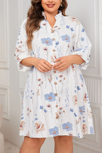 Large Size White Printed Loose Dress