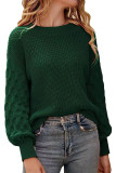Lantern Sleeve Round Neck Knitted Sweater