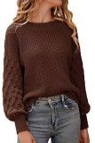 Lantern Sleeve Round Neck Knitted Sweater