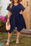 Large Size V-Neck Hollow Print Dress