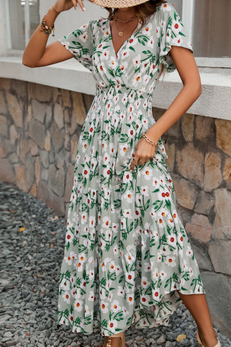 V-Neck Short Sleeved Big Swing Dress