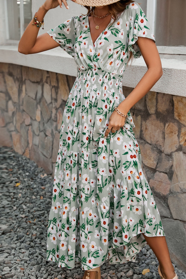 V-Neck Short Sleeved Big Swing Dress