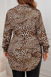 Polo Collar Leopard Print Loose Long Sleeved Shirt