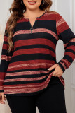 Large Size Round Neck Striped Long Sleeved Shirt