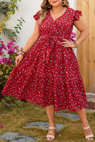 Large Size Ruffled Short Sleeved Dress