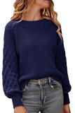 Lantern Sleeve Round Neck Knitted Sweater